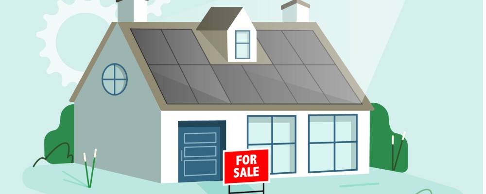Illustration of home for sale with solar panels